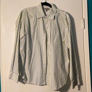 Blue, green, white striped dress shirt